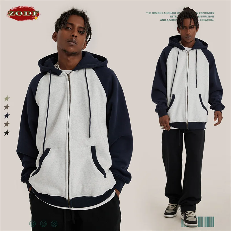 

Мужские флисовые толстовки в стиле ретро, толстые теплые свитеры с капюшоном и молнией в стиле унисекс, Зимние пуловеры в стиле хип-хоп, 405 г/м2, HY0352