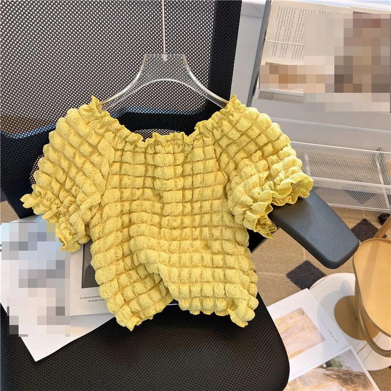 

WDMSNA женские блузки с открытыми плечами и пышными рукавами, женские блузы с коротким рукавом, Новинка лета 2023, французская свободная короткая рубашка, Женский Топ