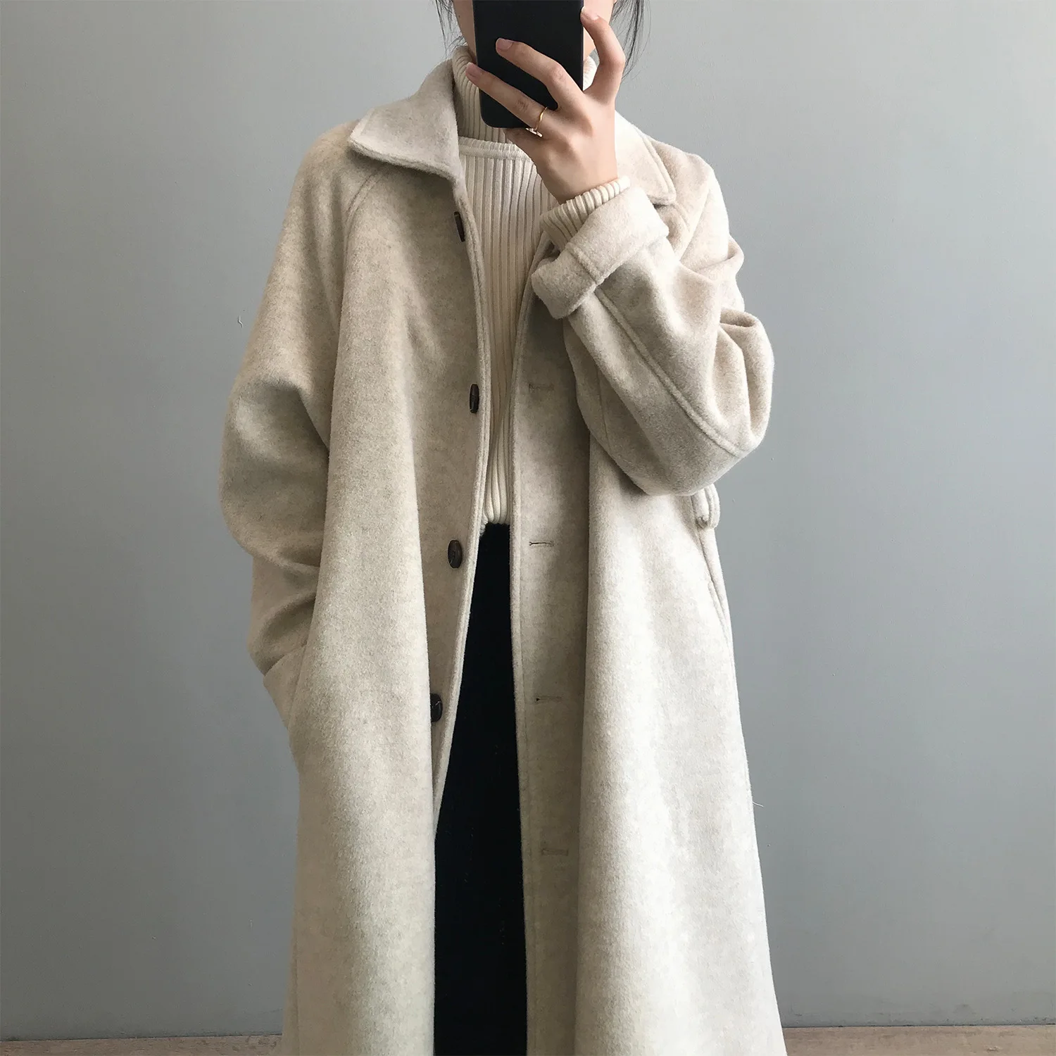2022 Winter New Tweed Jacket Female Temperament Loose Medium-Length Paragraph Hepburn Wind Tweed Coat Femal