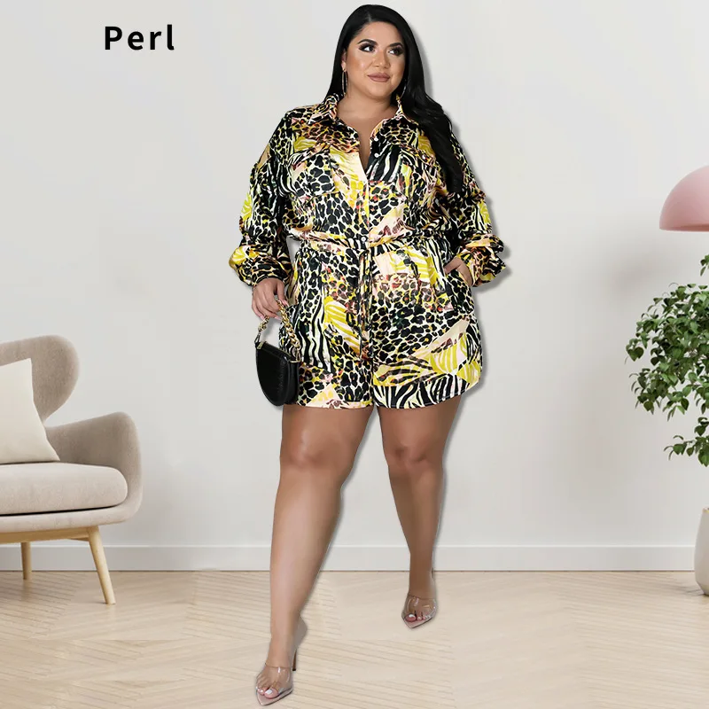 

Perl XL-5XL Tabby Full Sleeve Rompers Plus Size Jumpsuit for Women Fashion Summer Outfit Casual Ladies Clothing Loose Overall