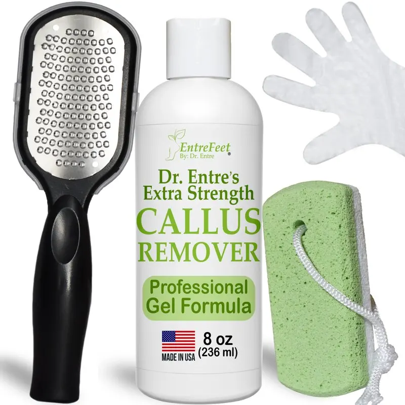 

Dr. Entre's Callus Remover Kit 8 oz Callus Remover Gel, Foot File, Pumice Stone, 5 Glove Pairs for Gel Application, Spa Kit, Fo
