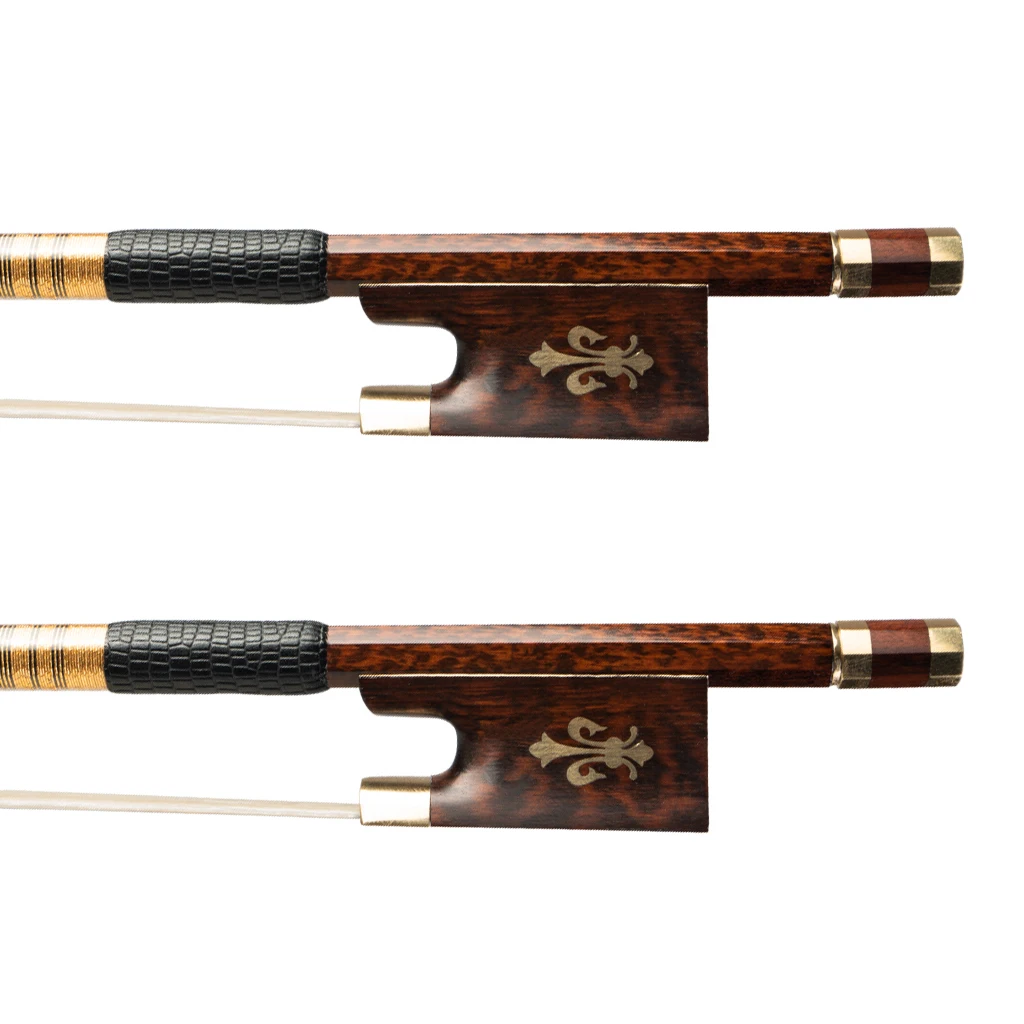 2pcs/1lot 4/4 Snakewood Violin Bows Straight Round Stick Natural Bow Horse Hair Well Balanced German Baroque Style Beautiful Bow enlarge