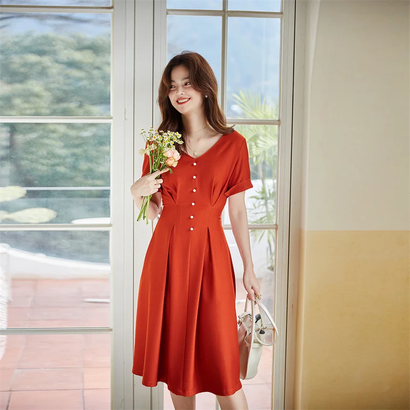 

2023 Spring Summer V-neck elegant retro dress for women's NEW French style high quality fashion casual women's dresses K061