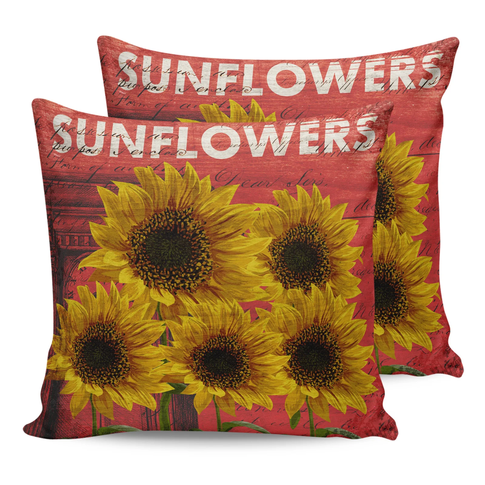 

2PC Pillowcase Sunflower Wood Grain Retro Farm Sofa Cushion Cover Bed Dakimakura Pillow Cover House Home Decorative Pillow Cases