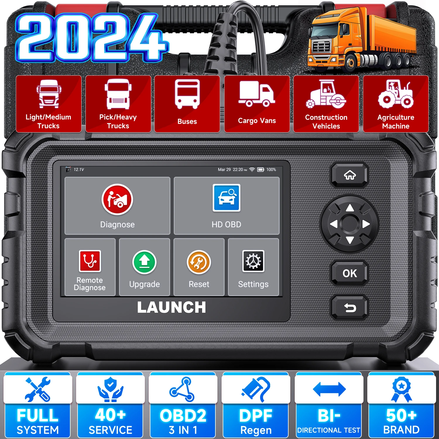 LAUNCH CRP129HD Сверхмощный грузовик Дизельный сканер Диагностический инструмент