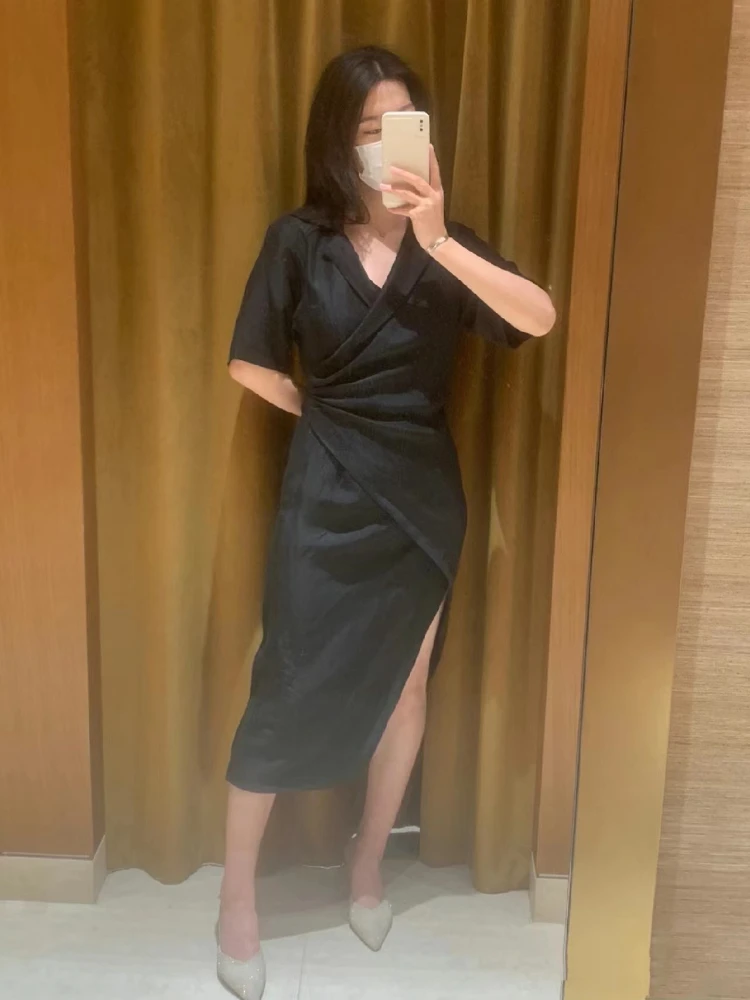 

Новинка весна-лето 2023 женское платье стройнящее асимметричное платье миди