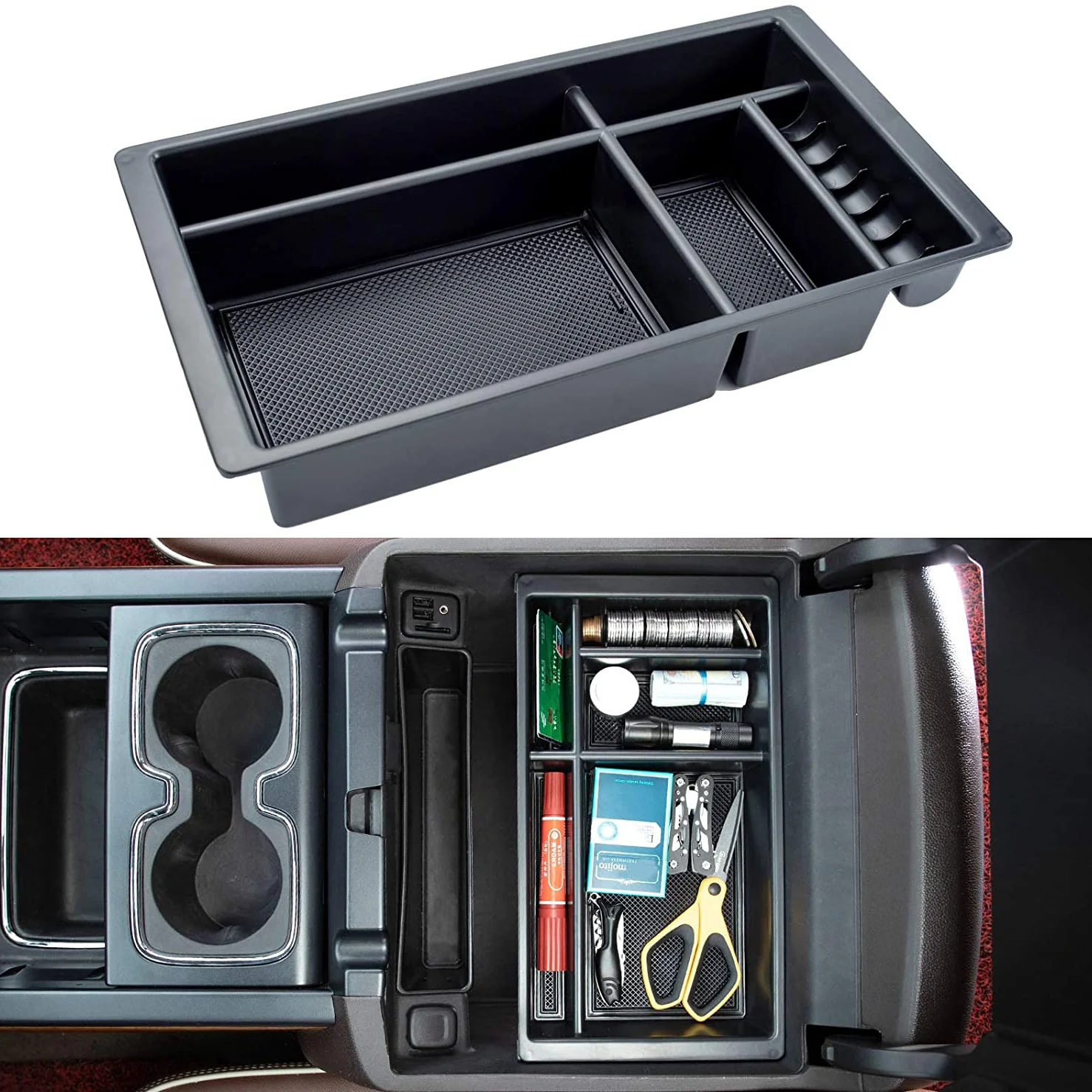 

For 2014-2016 2017 2018 Chevy Silverado/GMC Sierra 2015-2020 Tahoe/Suburban&GMC Yukon/Yukon XL Center Console Organizer Tray