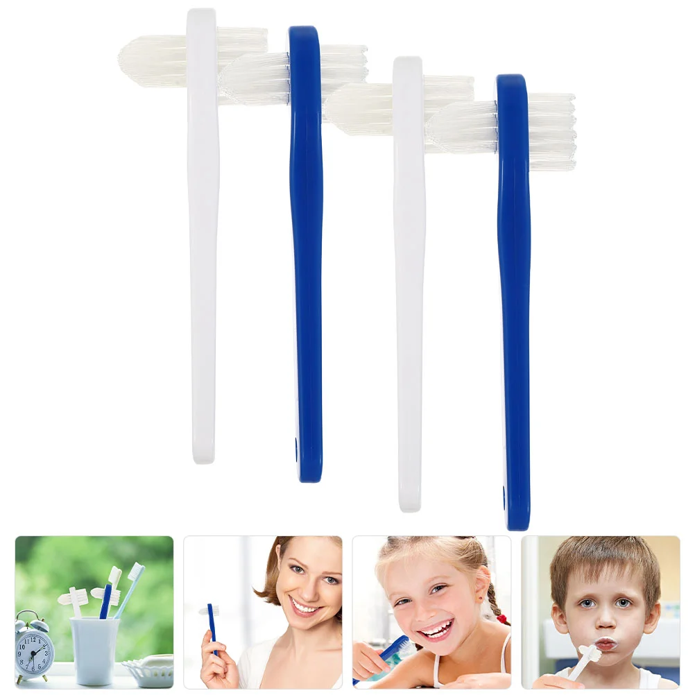 

4 Pcs Double Headed False Fake Teeth Care Tool Brushes Delicate Pp Double-head Clean Household Denture Cleaning