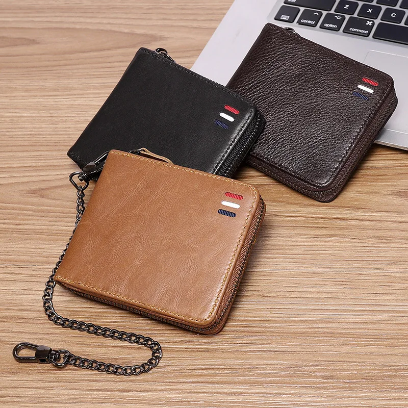Short Zipper Bag Leather Wallet Men's RFID Anti-theft Coin Bag Wallet Vintage style Card Holder