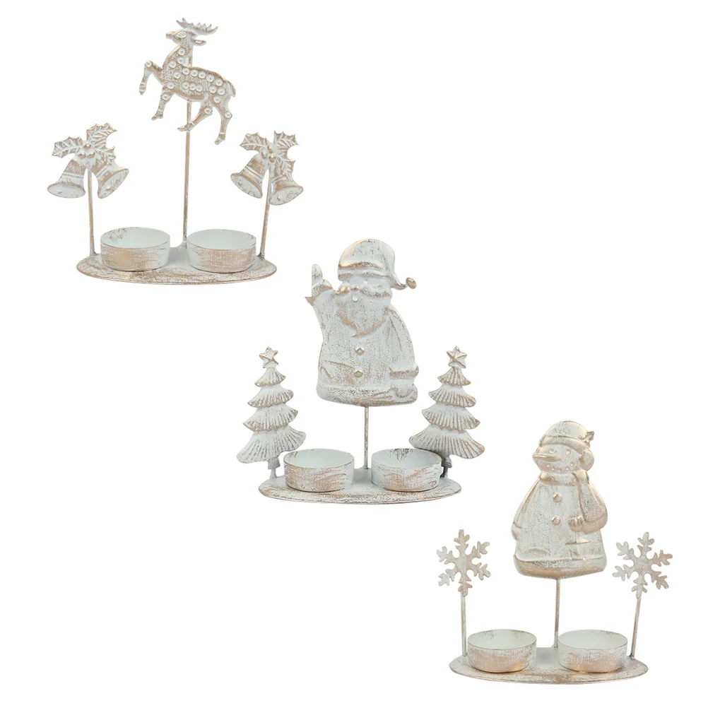 

Holder Christmasreindeer Dinner Candlestick Party Claus Santa Stand Decor Table Centerpiece Light Tea Figurine Metal Snowman