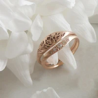 new trendy rose gold 2 pcs sets hollow out flowers rings for women white cz stone inlay fashion jewelry party gift finger ring