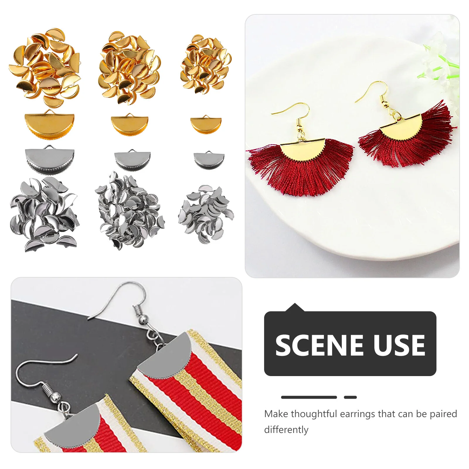 300 Pcs Fastener Clasps Jewels Crafts Sector Connector Charms Jewelry Making Metal Crimps Necklace Connectors