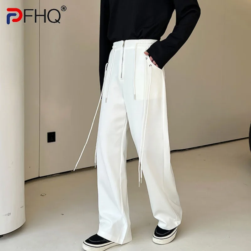 

Весенние модные мужские повседневные брюки PFHQ, индивидуальные металлические отверстия на лямках, новые свободные широкие брюки, однотонные элегантные
