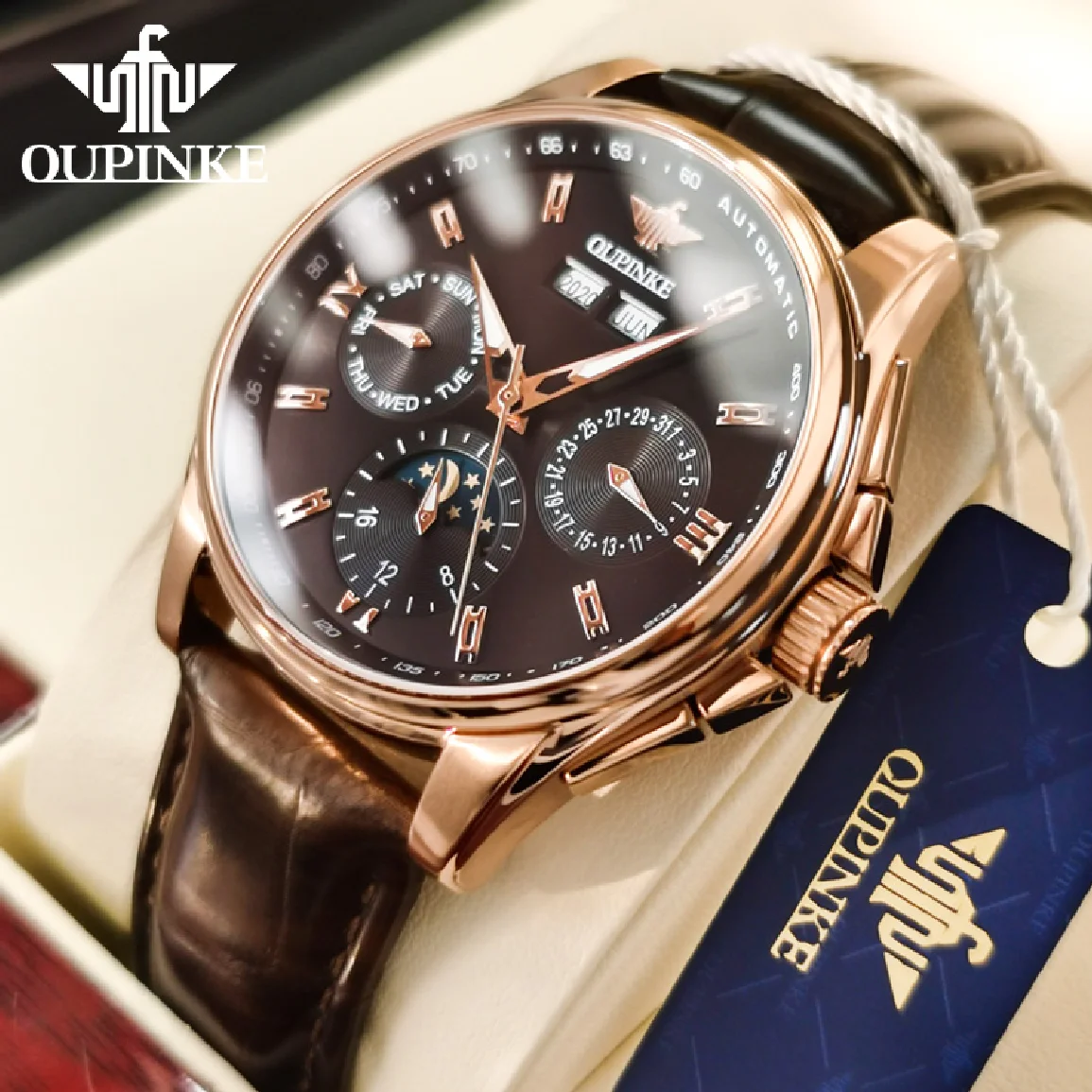 

OUPINKE Men's Watches Top Brand Automatic Mechanical Watches Man Waterproof Sapphire Mirror Luxury Watch for Men Daily Dress