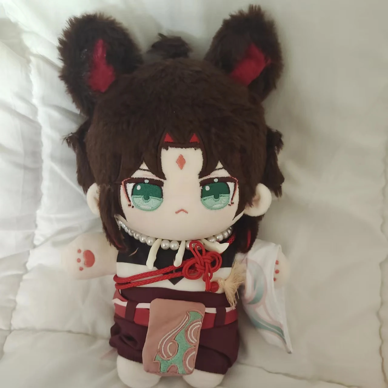 

20CM Game Genshin Impact Cosplay Red Rabbit Ears Xiao Soft Cute Dress Up Maid Outfit Doll Cloth Plush Toy Gift Christmas Present