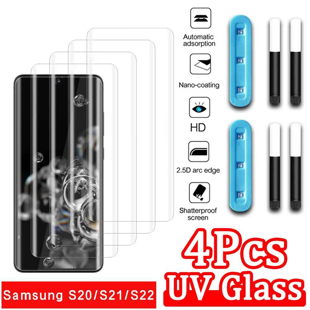 

4 шт. УФ закаленное стекло для Samsung Galaxy S22 S21 S20 защита для экрана S22 S20 Ultra 21 Plus