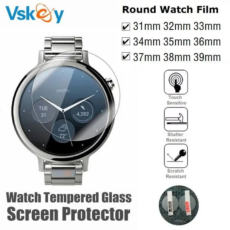 100pcs Round Smart Watch Screen Protector Diameter 31mm 32mm 33mm 34mm 35mm 36mm 37mm 38mm 39mm Tempered Glass Protective Film
