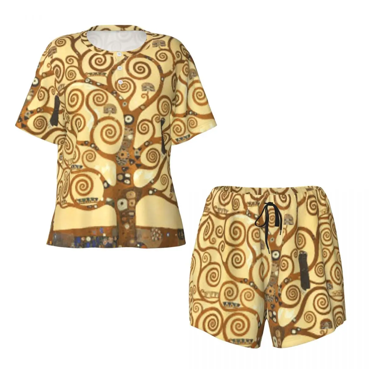 Фото Ночные рубашки с круглым вырезом и короткими рукавами Tree Of Life Stoclet Frieze Gustav Klimt, мягкие женские ночные рубашки для сна №1