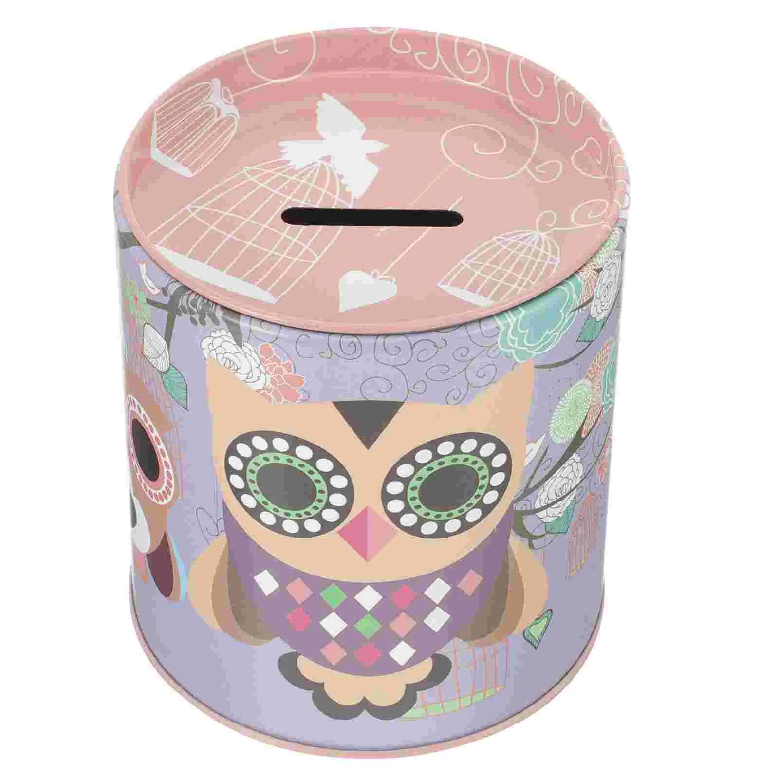 

Cartoon Piggy Bank Owl Pattern Coin Container Kids Money Bank Tinplate Coin Jar