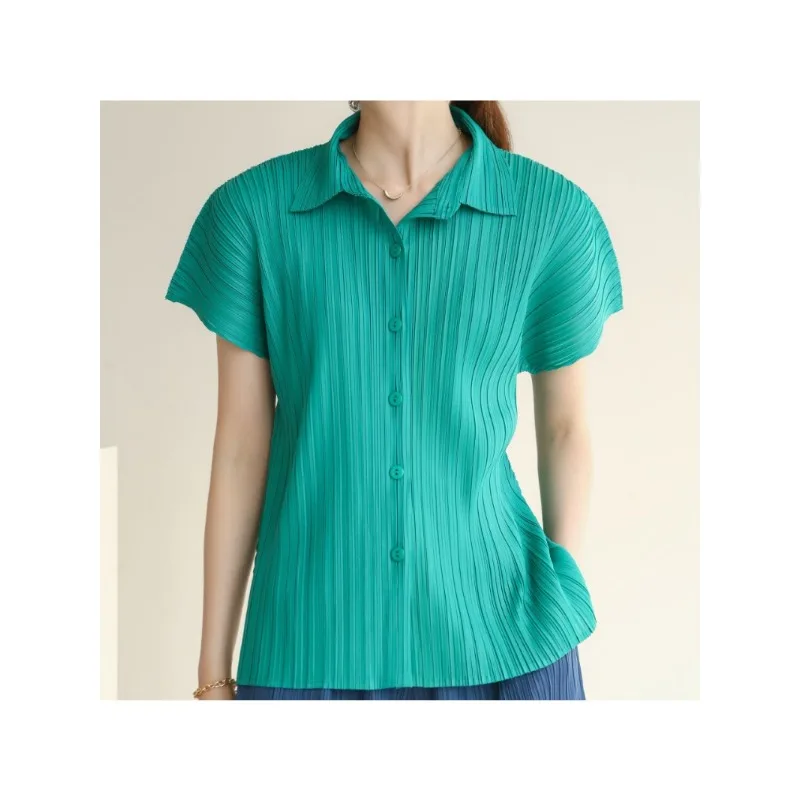 Женская однотонная плиссированная рубашка Miyake повседневная однобортная блузка