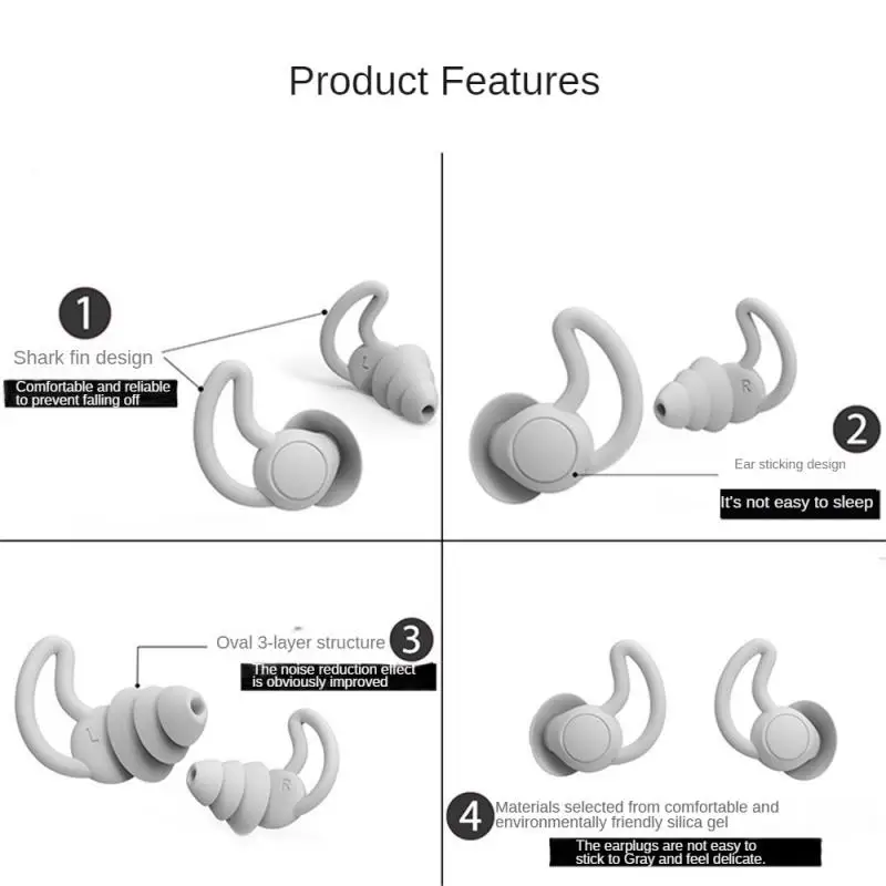 

1Pair Soft Silicone Ear Plugs 3 Layers Tapered Noise Reduction Earplugs Sleep Sound Insulation Ear Protector Swimming Accessory