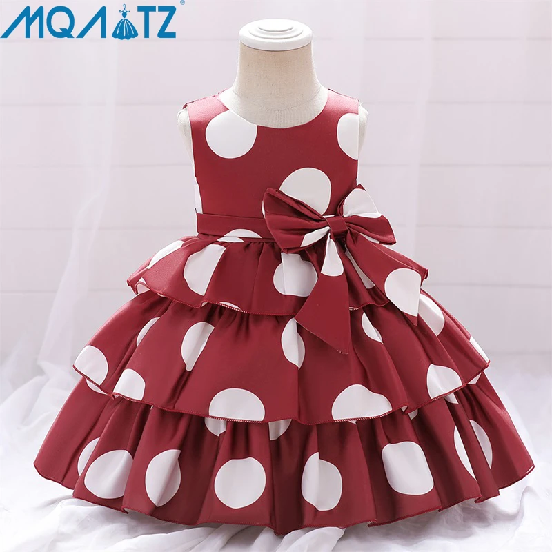 

MQATZ Baby Girl Clothes 1 Year Kid Christening Princess Toddler Birthday Party Bow Pink Polka Dot Vestidos Children Summer Dress