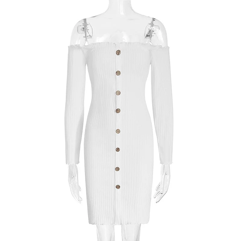 Женское однотонное облегающее платье с открытыми плечами и длинным рукавом