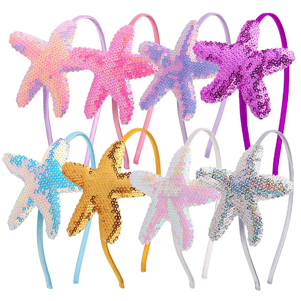 

8 Pcs Sequins Shell Hairband Makeup Headbands Beach Party Favor Marine Animal Hoop Ocean Style Headdress Star