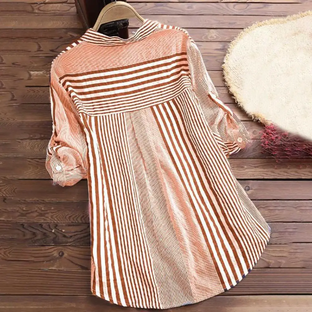 

Women Striped Shirt Striped Print Long Sleeve Women's Fall Shirt Casual Loose Blouse with Turn-down Collar Single-breasted