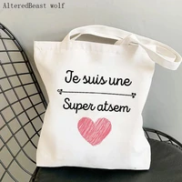 thank you mistress print canvas bags with handles shopping bag french capacity tote bag for diy beach bag teacher day gift