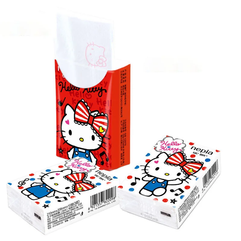

10PCS Kawaii Sanrio Tissue HelloKitty Cartoon Pinted Paper Handkerchief Girl Heart Toilet Paper Portable Carry-on Gift for Girls