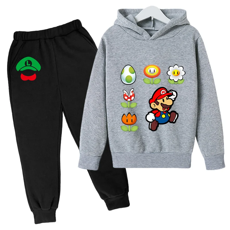

New Kids Mario Hoodie Children's Jacket Boys and Girls Clothes Spring Fall Casual Hoodie + Sweatpants Ages 4-14