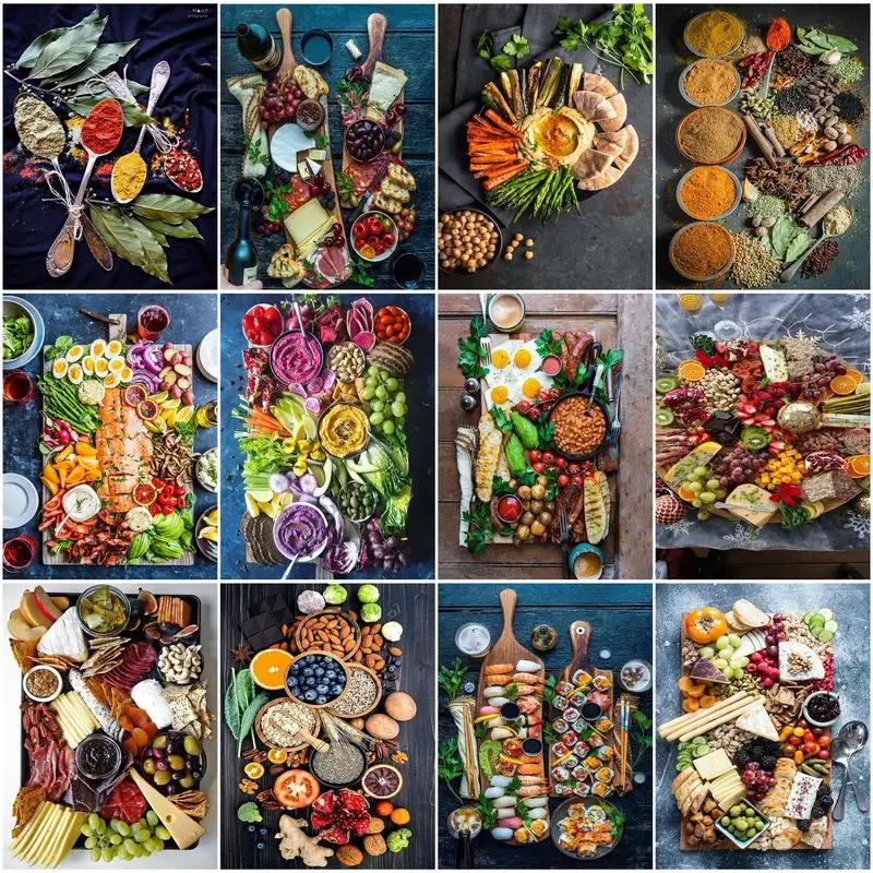

CHENISTORY Oil Painting By Numbers Plentful Food With Frame Pictures By Numbers Fruit Number Painting Wall Art