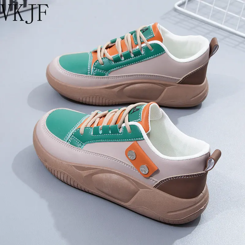 

2023 Platform Sneakers Women Running Shoes Woman Walking Comfortable Female Casual Lace Up Vulcanized Shoes Chunky Sneakers