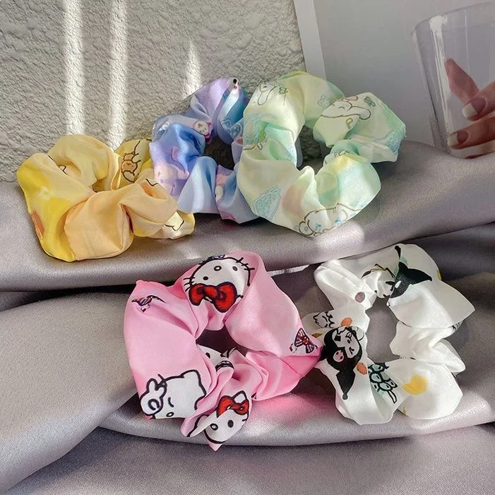 

Cute Cartoon Hello Kitty My Melody Kuromi Scrunchie Harajuku Korean Fluffy Large Intestine Leather Band Sweet Hair Accessories