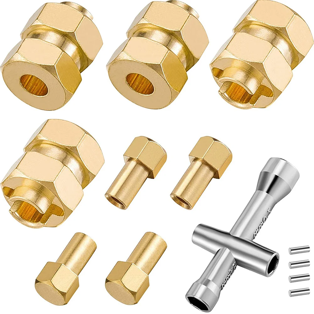 

4Pcs Brass Extended 7mm Hex Wheel Hubs Combiner 4mm Widened for AXIAL SCX24 90081 1/24 RC Crawler Car Upgrades Parts