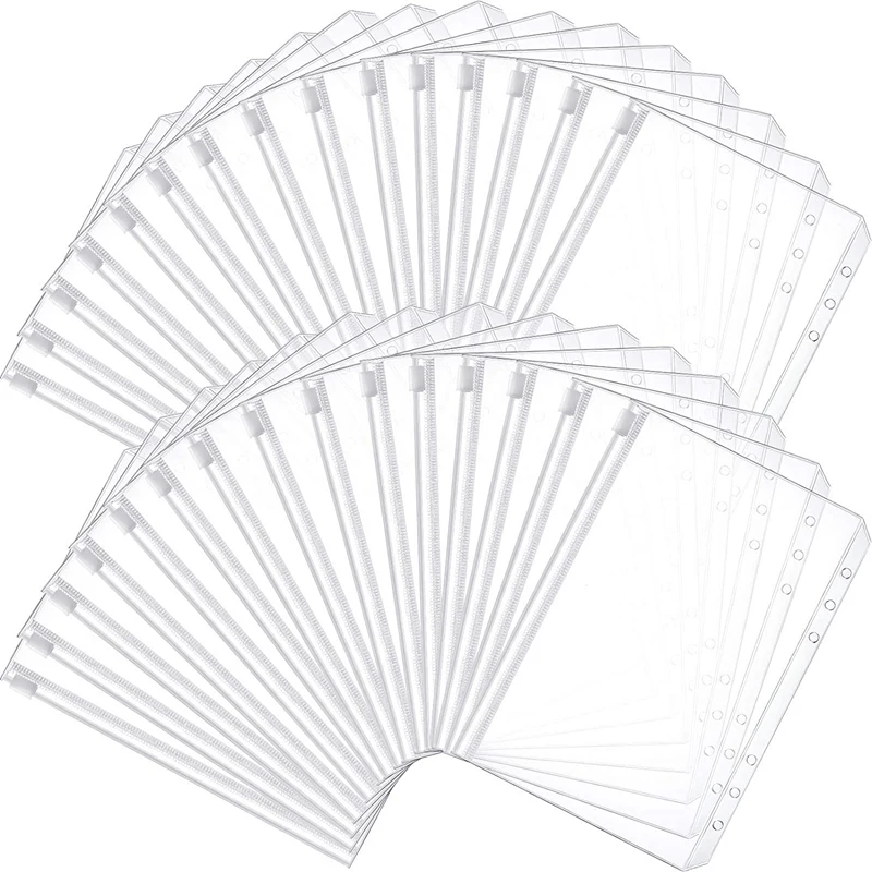 

Binder Pocket 6 Holes Loose Leaf Bags A6 Binder Zipper Folders Plastic Document Bags For Office School Supplies