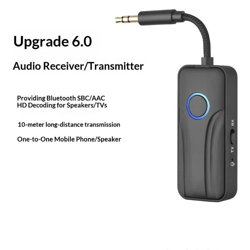 Фото Bluetooth 6 аудиопередатчик-приемник, беспроводной адаптер с 3,5-мм AUX-разъемом и микрофоном, HiFi стерео для автомобиля, телевизора, ПК №3