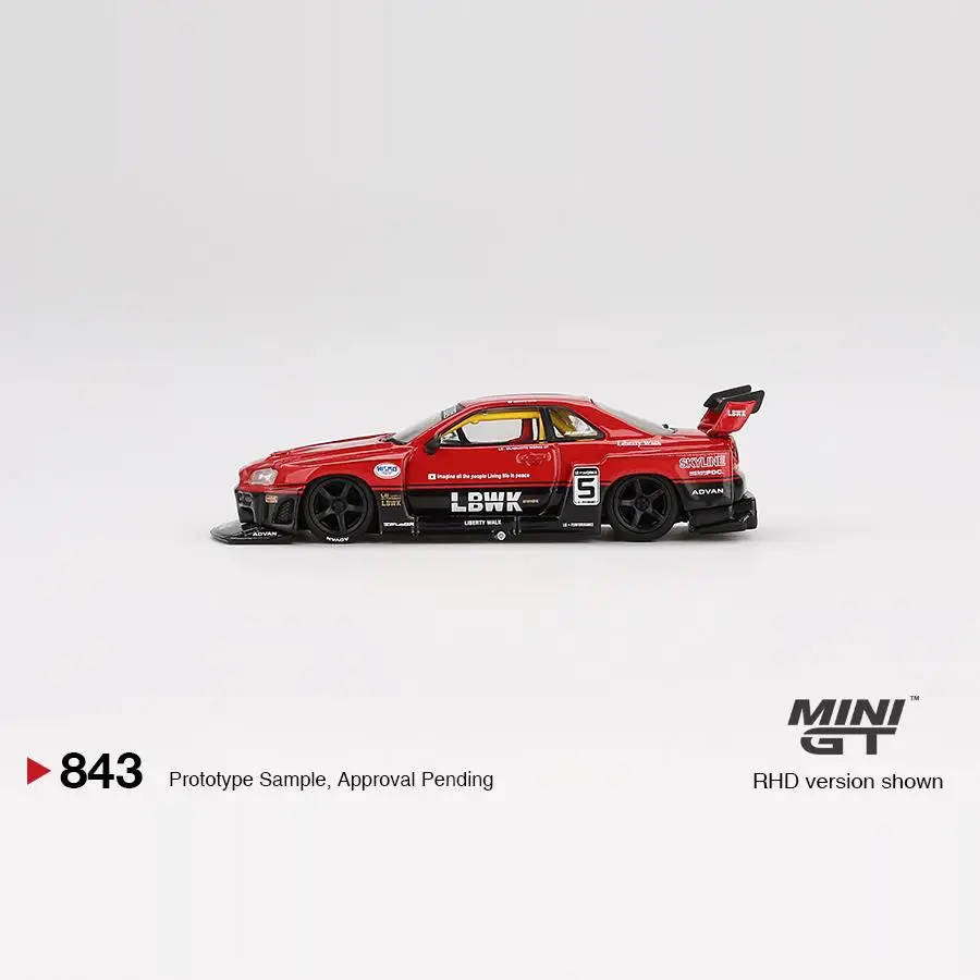 Фото MINI GT 1:64 Nissan LB-ER34 SKYLINE 843, литая миниатюрная модель из сплава, украшение для взрослых, игрушка для мальчиков, детский праздничный подарок на день рождения №4