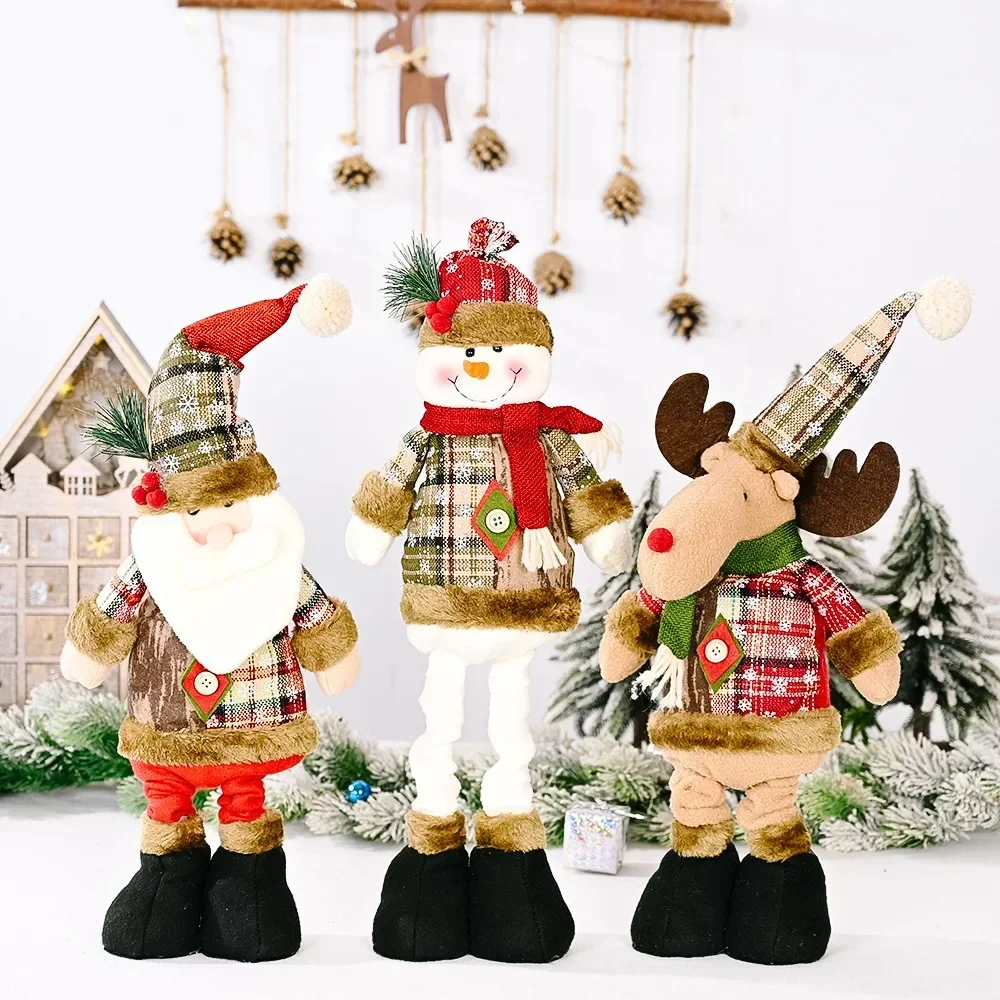

40cm New Christmas Decorations Retro Snowflake Plaid Cloth Telescopic Doll Window Christmas Decoration Children‘’s Favor
