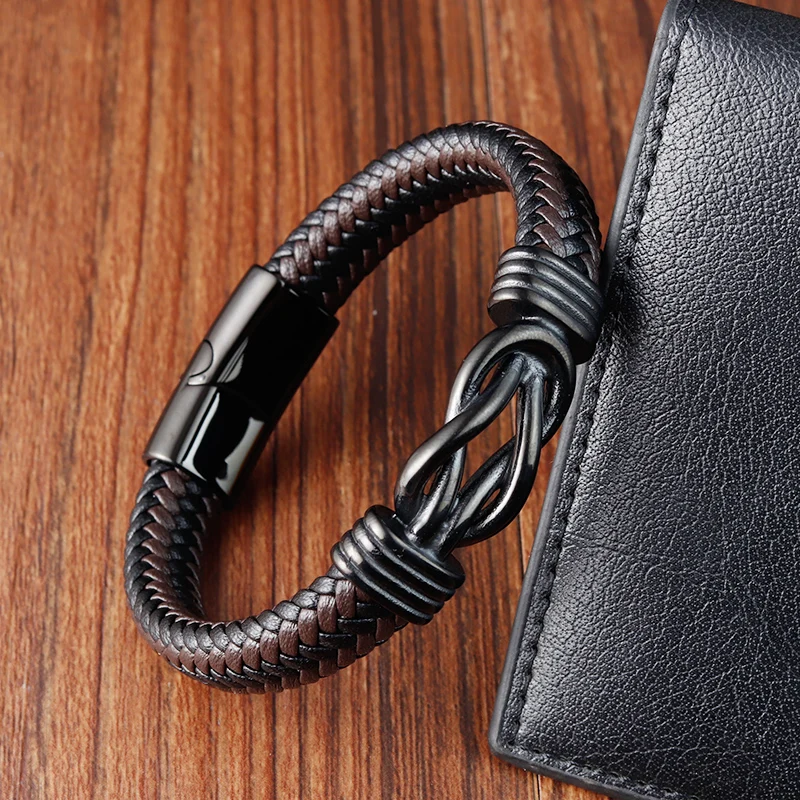 Stainless Steel Genuine Leather Men Bracelet Black/Brown Color Multi-Layers Accessories Jewelry For Male Female Couple Gift