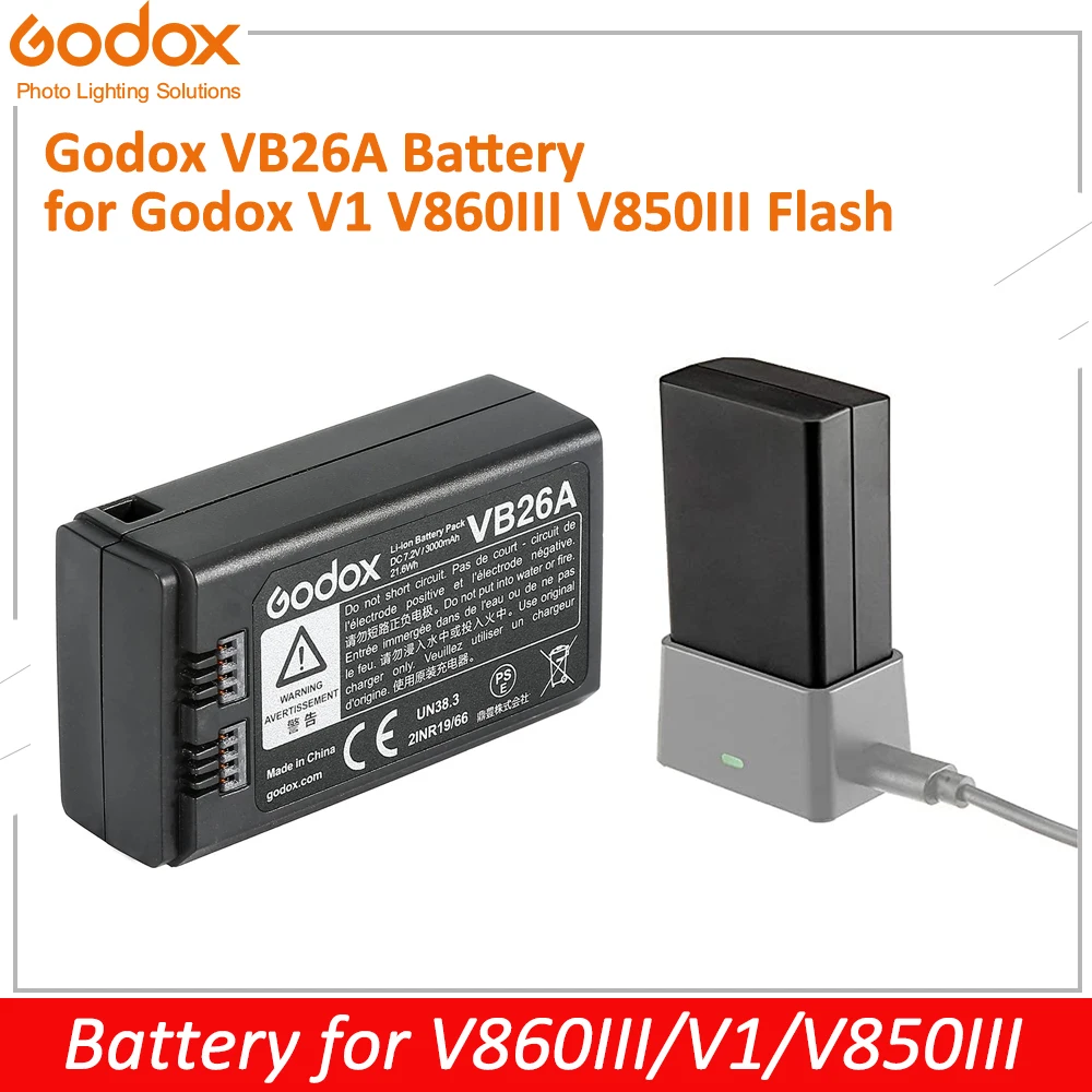 Godox VB26A DC 7.2V 3000mAh 21.6Wh Lithium Battery Power Pack for Godox V1S V1N V1C V1F V1O V1 V860III V850III Flash