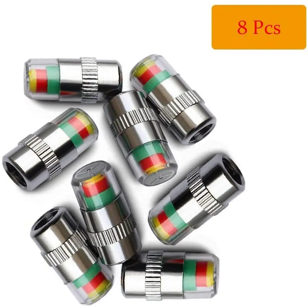 

8pcs 32psi Stainless Steel Car Tire Pressure Gauge Indicator Alert Monitoring Valve Cap Sensor Indicator Valve Detection