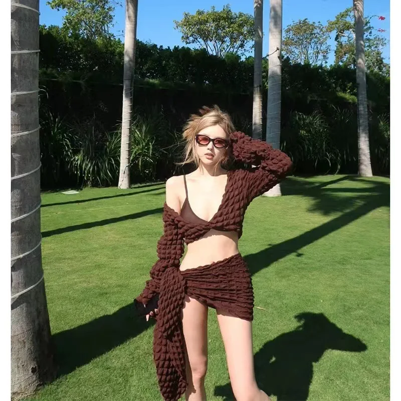 

Ms New Separate Pure Color Bikini Long Sleeved Swimsuit Push Up 2023 High Waist Korean Bodysuit Clothes Swimwear Women Set Sexy