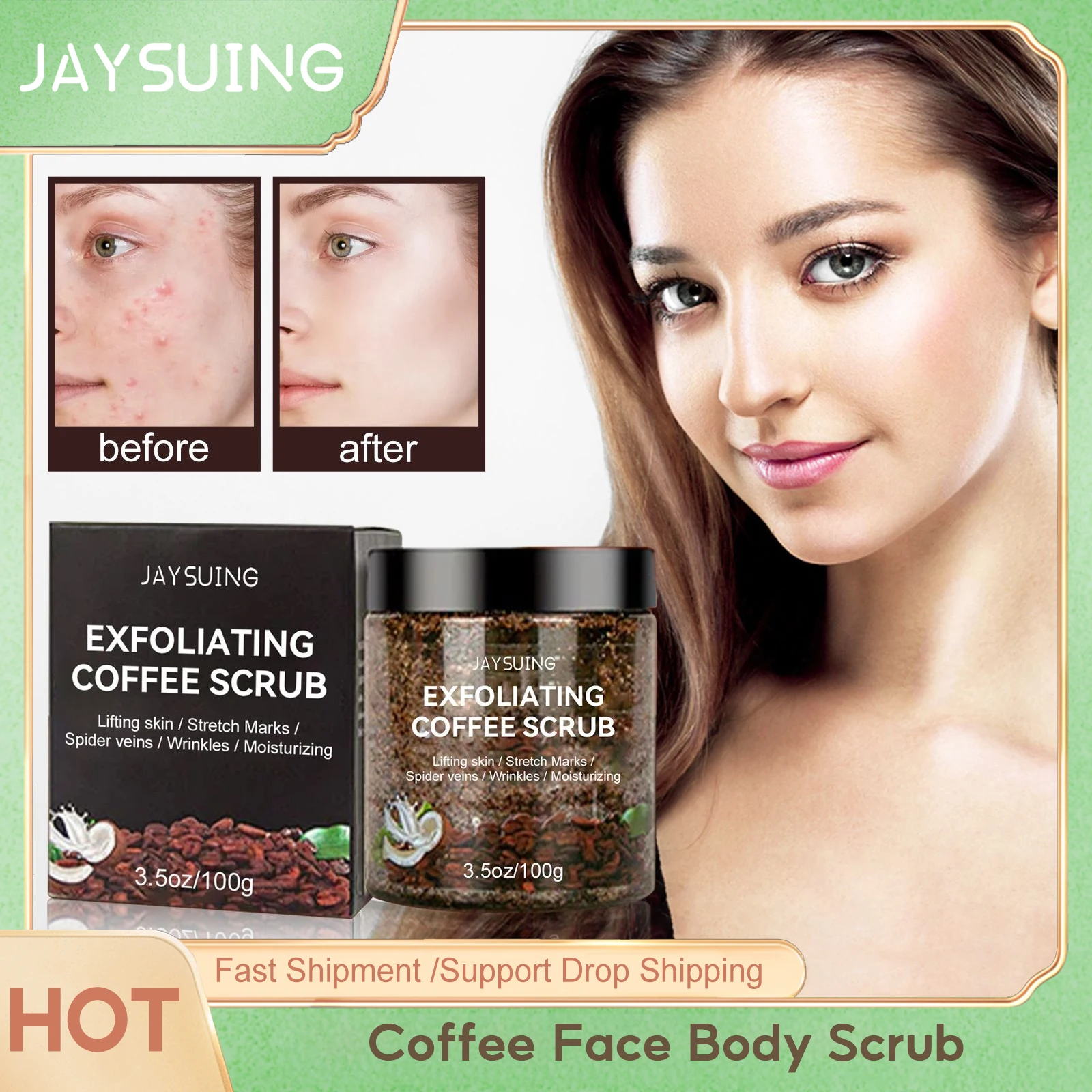 

Coffee Face Body Scrub Lighten Acne Spots Exfoliating Acne Treatment Pore Refine Remove Dead Skin Melanin Deep Cleansing Scrub