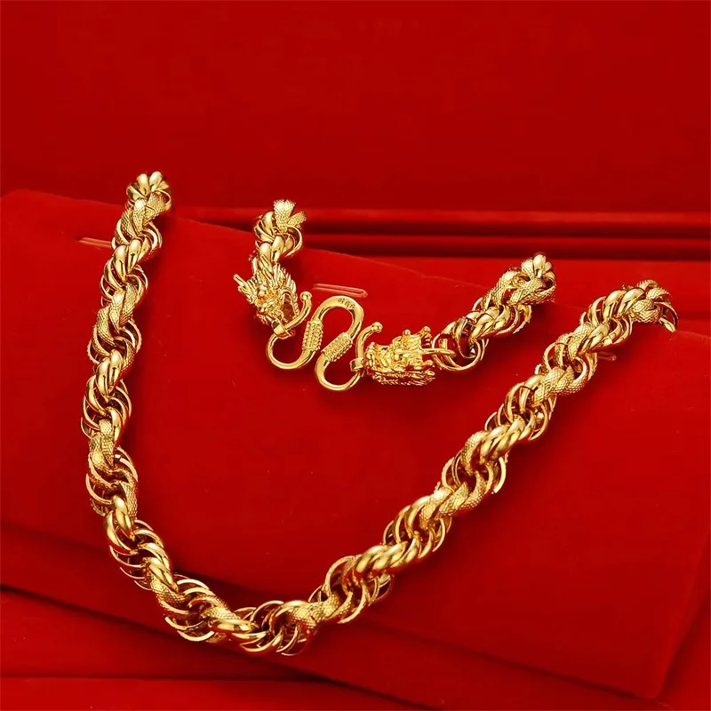 Фото Мужское колье Twist из золота 24K AU999 - Классическая прочная цепочка Twist, из чистого золота 24K/AU999, с надежным и смелым дизайном для мужчин. №2