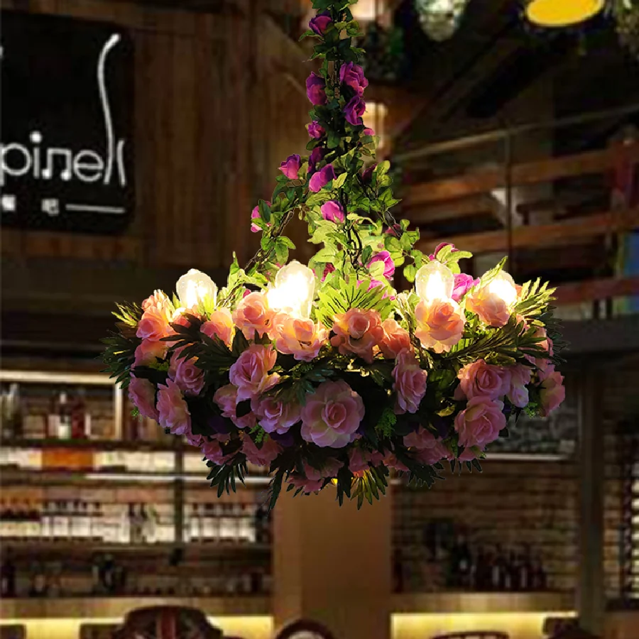 

Bar Atmosphere Light Ktv Bar Box Retro Style Pendant Light Simulation Bouquet Beauty Salon Hall Plant Chandelier