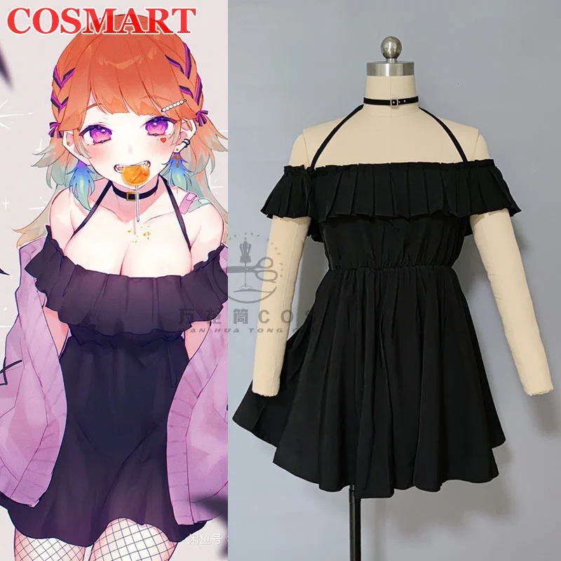 

COSMART [Customized] Vtuber Hololive EN Takanashi Kiara Cosplay Costume Black Dress Uniform Women Halloween Party Outfit S-XXL N