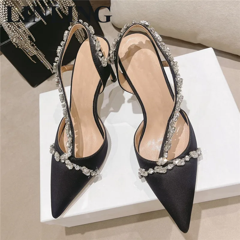 

Туфли-лодочки женские шелковые со стразами, на высоком каблуке