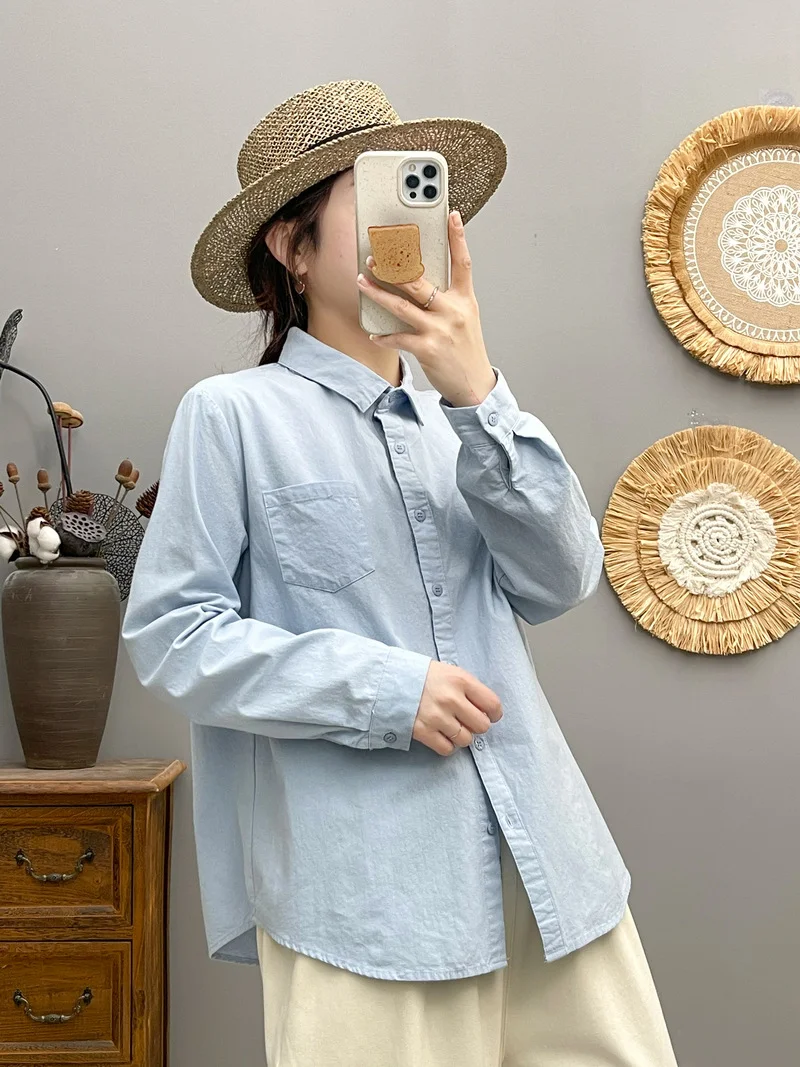 Молодежные блузки из 100% хлопка женские весенние в японском стиле с длинными